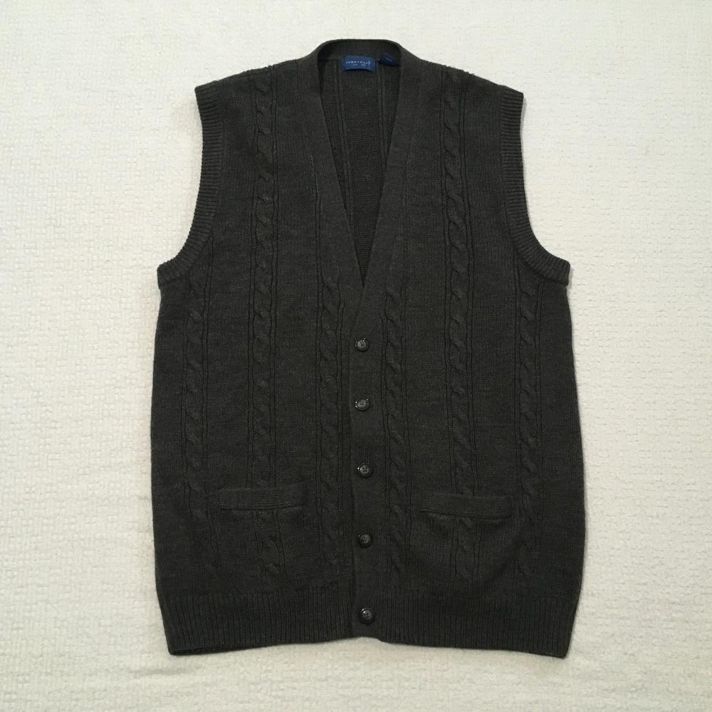 Vintage Towncraft Sweater Vest 90s Gray Knit Grunge Grandpa Cardigan Size 2XLT‎